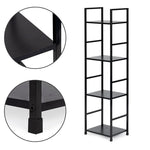 Drvena polica sa metalnim LOFT okvirom, 4 nivoa, crna - ModernHome
