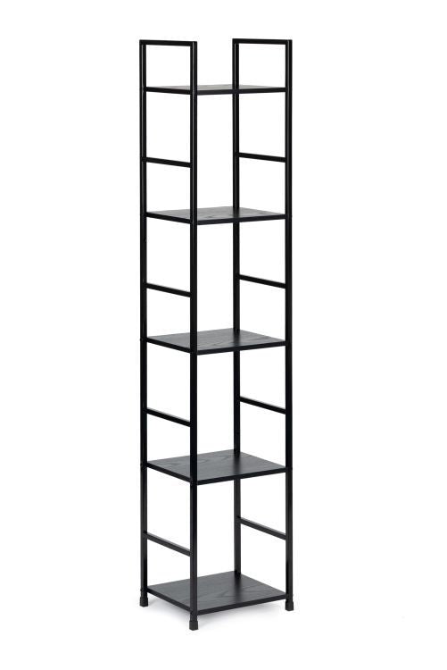 Drvena polica sa metalnim okvirom u LOFT stilu, 5 nivoa, crna- ModernHome