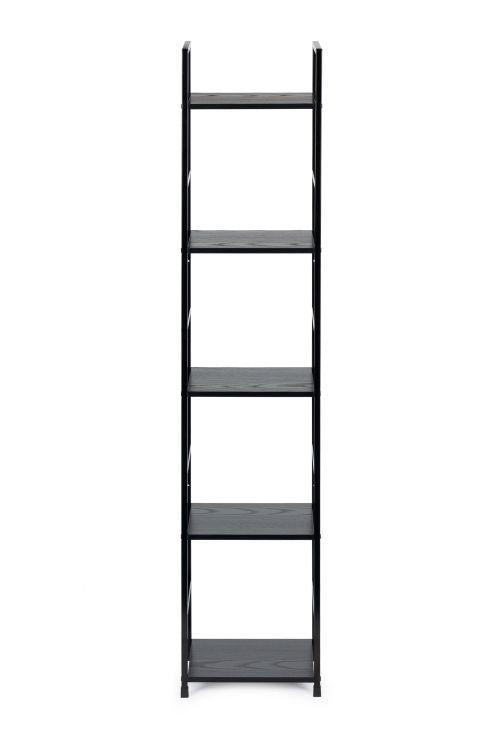 Drvena polica sa metalnim okvirom u LOFT stilu, 5 nivoa, crna- ModernHome