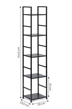 Drvena polica sa metalnim okvirom u LOFT stilu, 5 nivoa, crna- ModernHome
