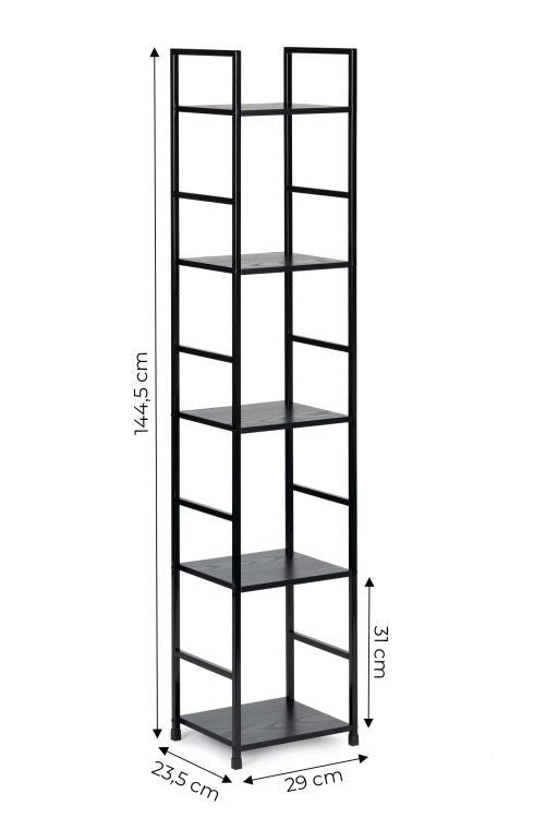 Drvena polica sa metalnim okvirom u LOFT stilu, 5 nivoa, crna- ModernHome