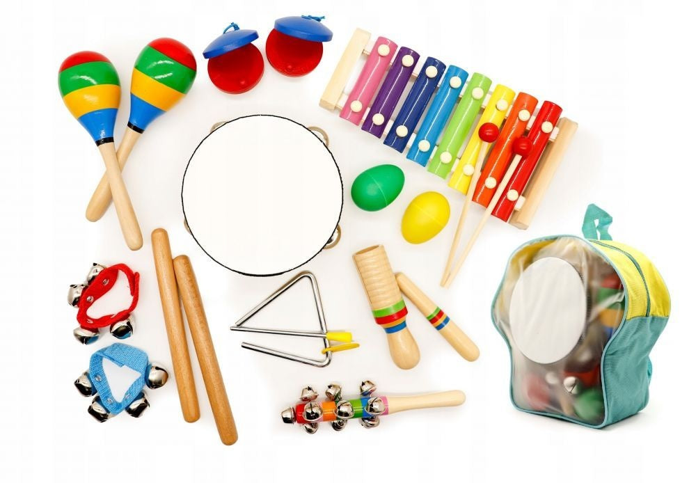 Drveni muzički instrumenti za decu set od 10 komada sa rancem