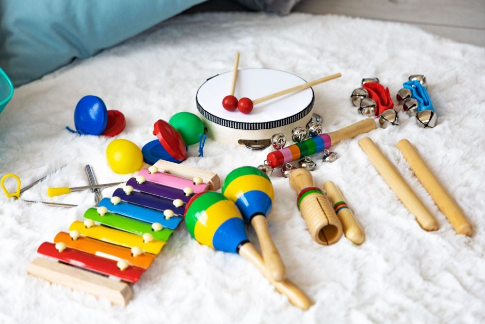 Drveni muzički instrumenti za decu set od 10 komada sa rancem