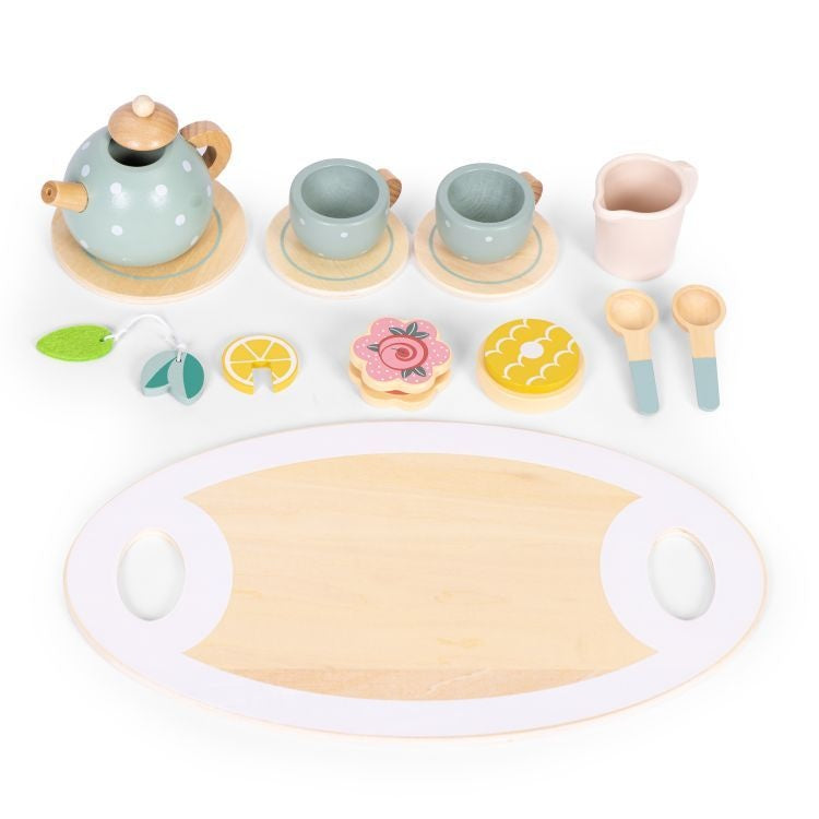Drveni set za čaj – čajnik, šoljice, 14 delova – ECOTOYS