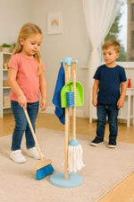 Drveni set za čišćenje za decu – metla, mop i đubrovnik, 7 delova – ECOTOYS