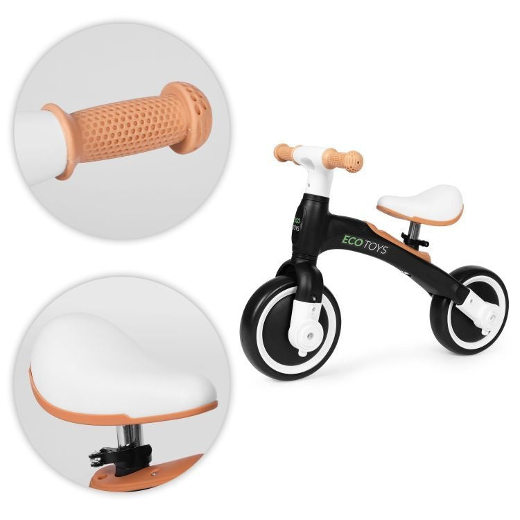 Ecotoys balans bicikl sa pedalama i pomoćnim točkovima 3u1 black