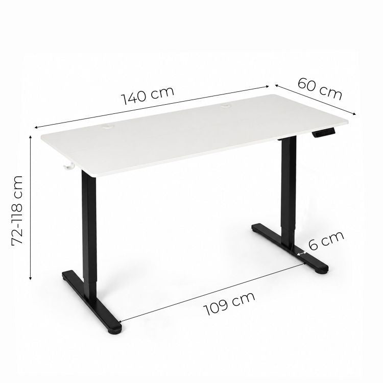 Električni radni sto 140 × 60 cm sa podesivom visinom 72–118 cm, bela radna ploča – ModernHome