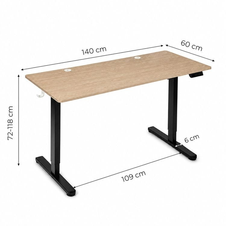 Električni radni sto 140 × 60 cm sa podesivom visinom 72–118 cm, svetli hrast – ModernHome