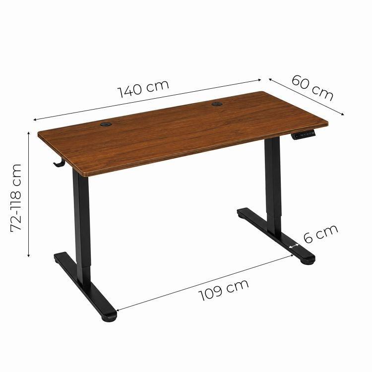 Električni radni sto 140 × 60 cm sa podesivom visinom 72–118 cm, tamni hrast – ModernHome