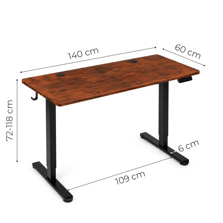 Električni radni sto 140 × 60 cm sa podesivom visinom 72–118 cm, rustični hrast – ModernHome