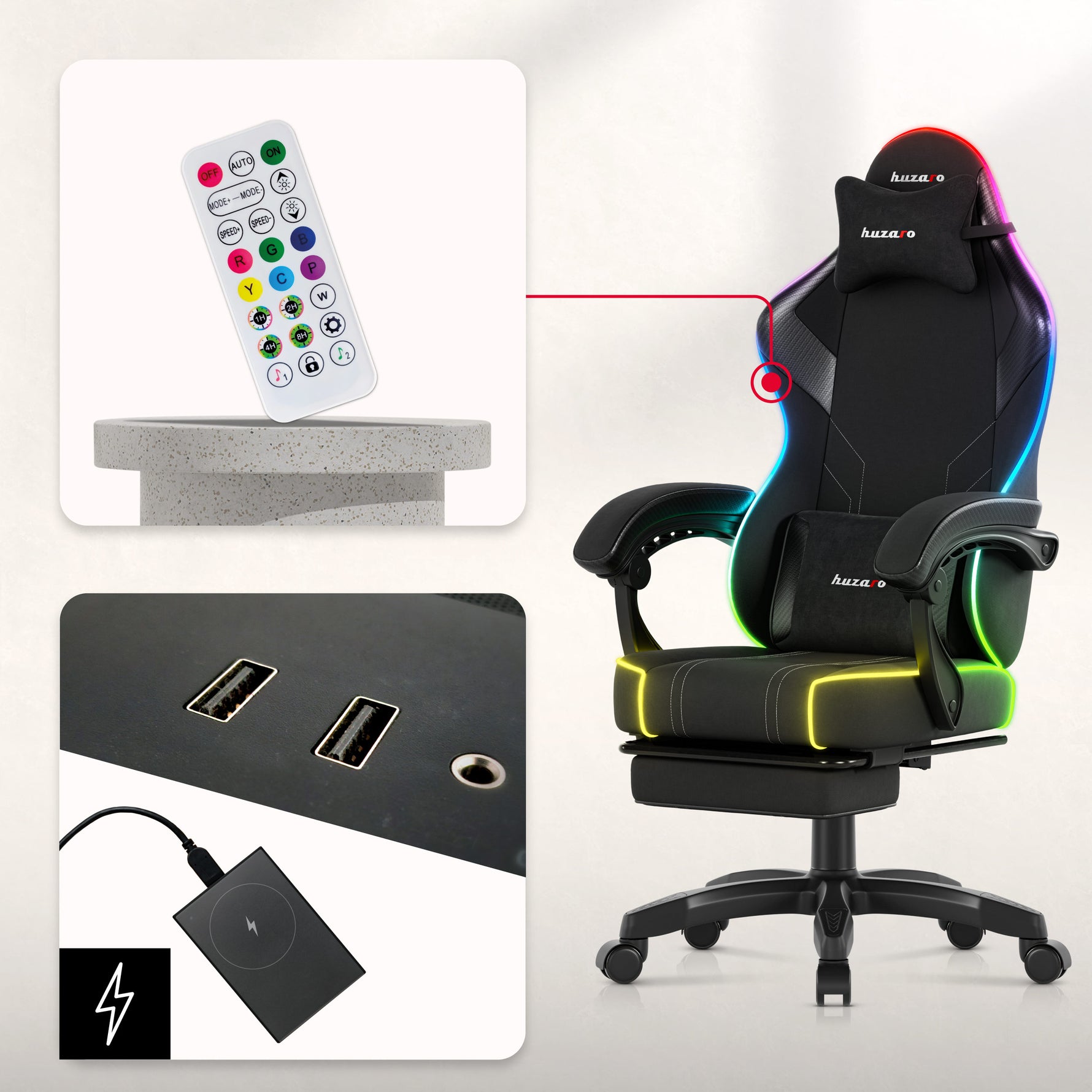 Gejmerska stolica Huzaro Force 3.7 RGB Black