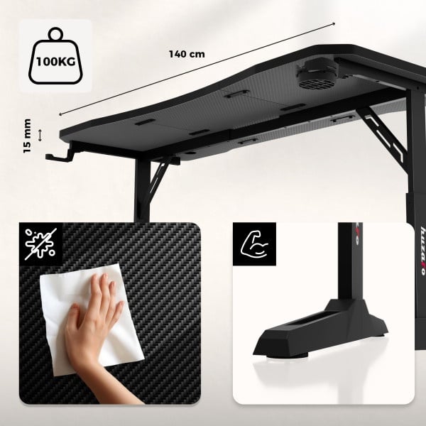 Gejmerski sto Huzaro Hero 3.6 Black 140x60 cm