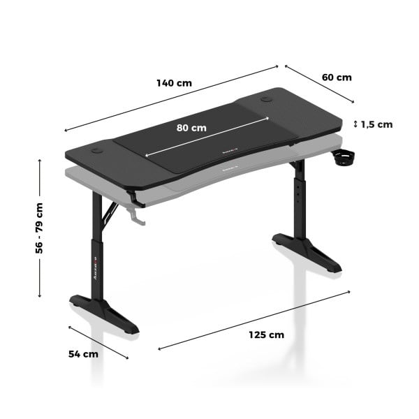 Gejmerski sto Huzaro Hero 3.6 Black 140x60 cm