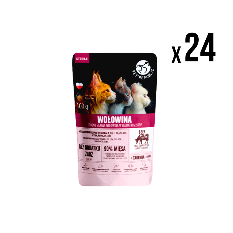 PET REPUBLIC Vlažna hrana za sterilisane mačke Govedina 100g x24 kom