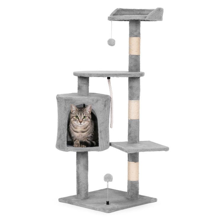 Grebalica za mačke 110 cm sa kućicom i ležaljkama, siva – Petsi
