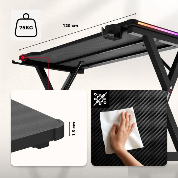 Huzaro hero 2.3 RGB Black - Gejmerski sto 120x60cm