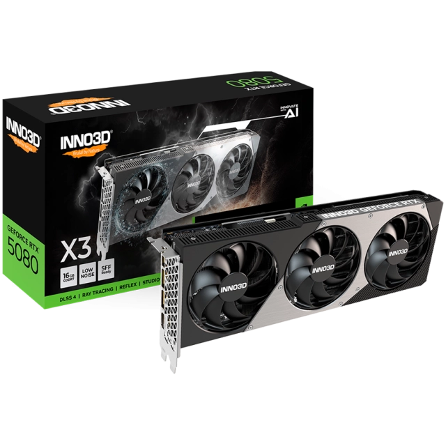 INNO3D NVIDIA GEFORCE RTX 5080 X3 16GB GDDR7 256bit, 2617 MHz / 30Gbps, 3x DP, 1x HDMI, 3 fan, 2 slot