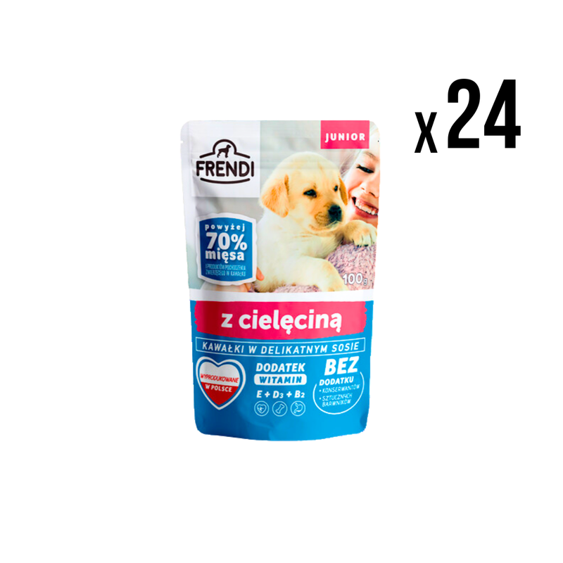 FRENDI Vlažna hrana za mlade pse Junior Teletina 100g x24 kom