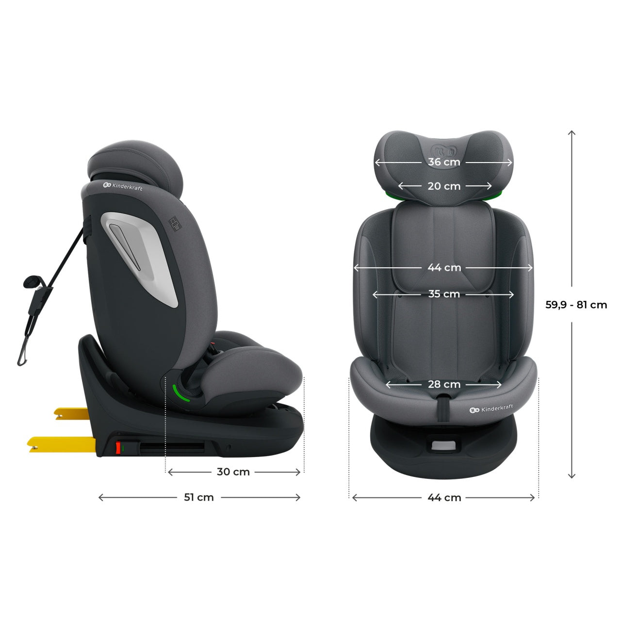 KINDERKRAFT AUTOSEDISTE I-GROW 2 PLUS I-SIZE 40-150 CM GREY