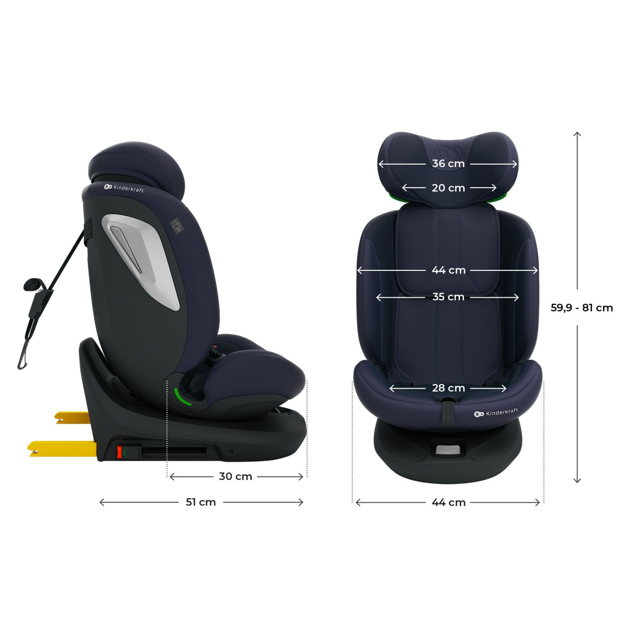 KINDERKRAFT AUTOSEDISTE I-GROW 2 PLUS I-SIZE 40-150 CM NAVY