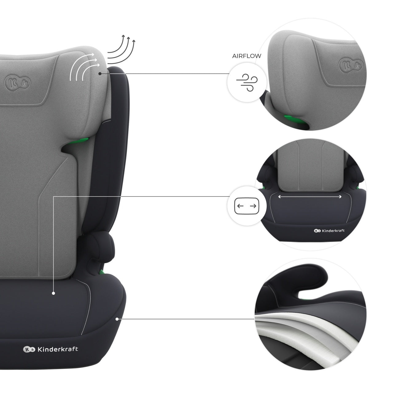 KINDERKRAFT AUTOSEDISTE I-SPARK 2 PLUS I SIZE GREY