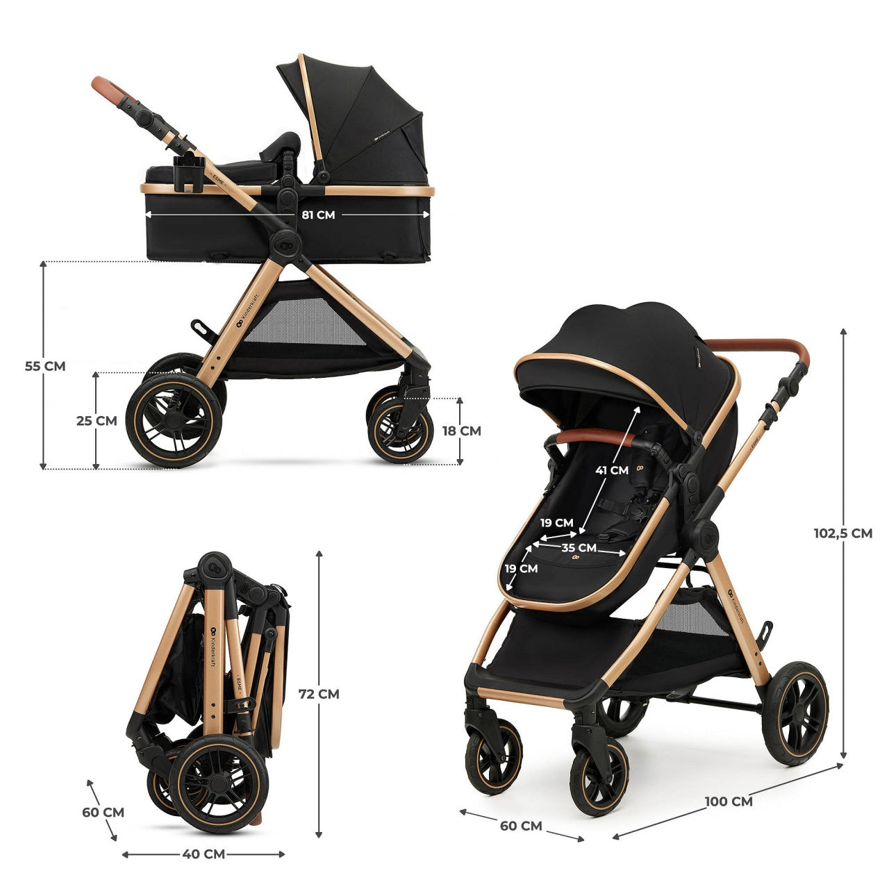 KINDERKRAFT ESME PRO KOLICA ZA BEBE 3U1 PURE BLACK