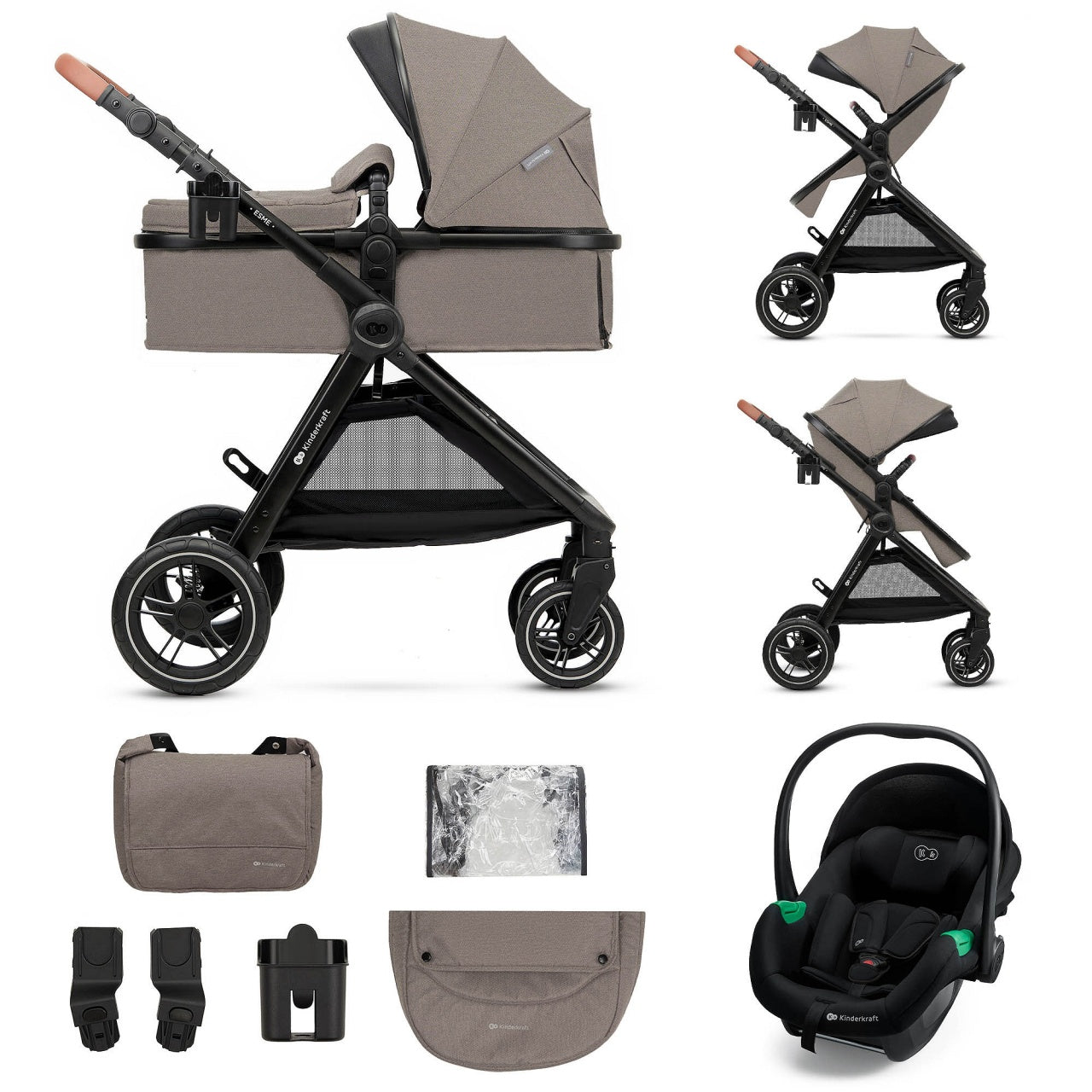 KINDERKRAFT ESME PRO KOLICA ZA BEBE 3U1 SAND BEIGE