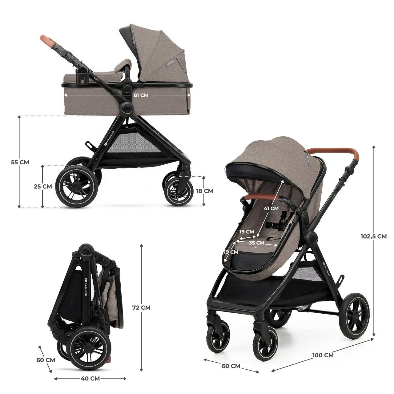 KINDERKRAFT ESME PRO KOLICA ZA BEBE 3U1 SAND BEIGE