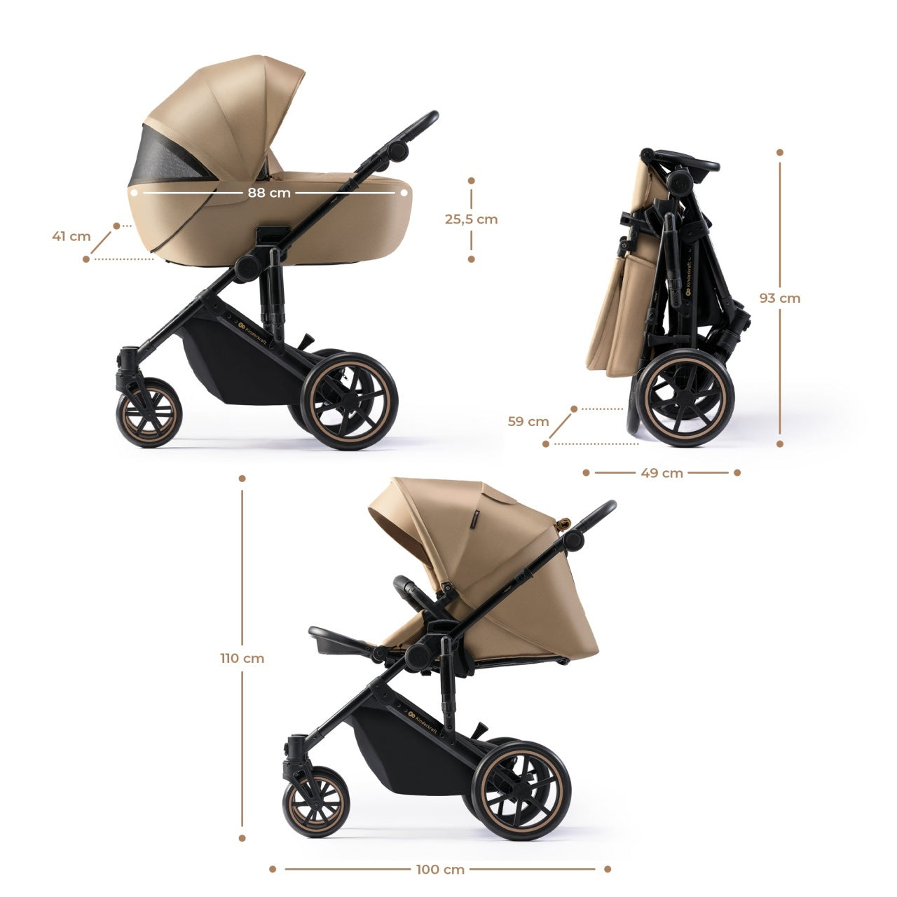 KINDERKRAFT KOLICA 3U1 PRIME 2 PRO BEIGE