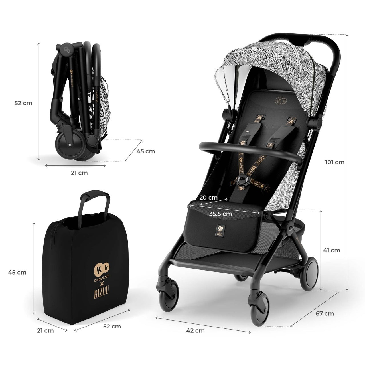 KINDERKRAFT KOLICA PILOT 2 BIZUU LUNAR BLACK