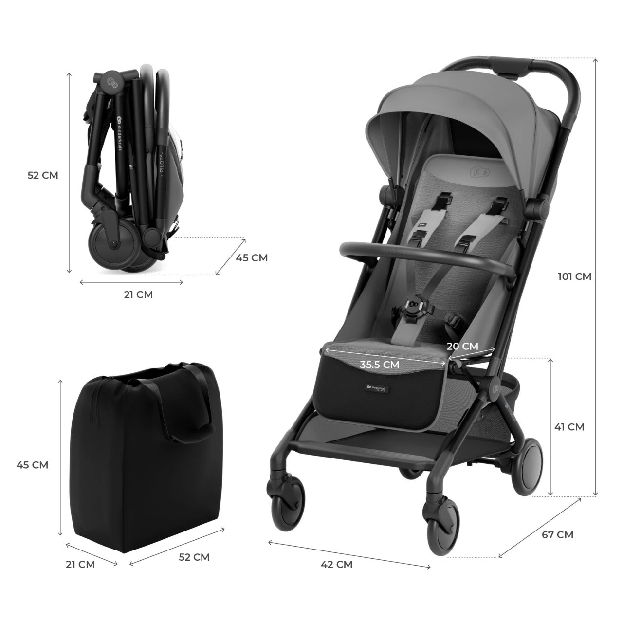 KINDERKRAFT KOLICA PILOT 2 PLATINUM GREY