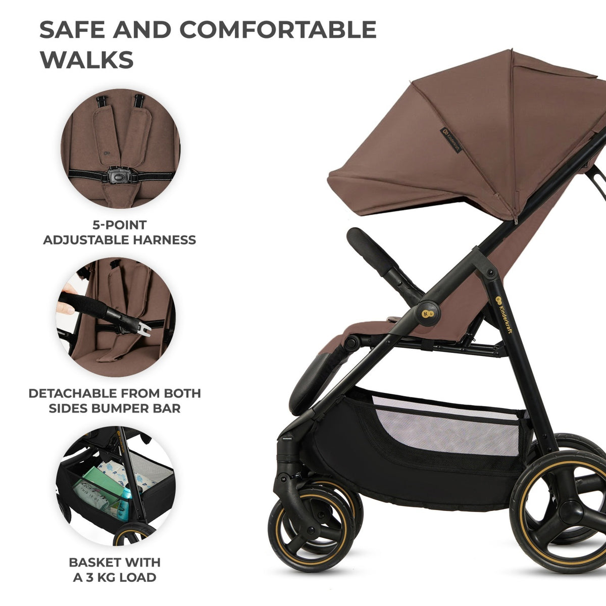 KINDERKRAFT KOLICA TRIG 3 GRANITE BROWN