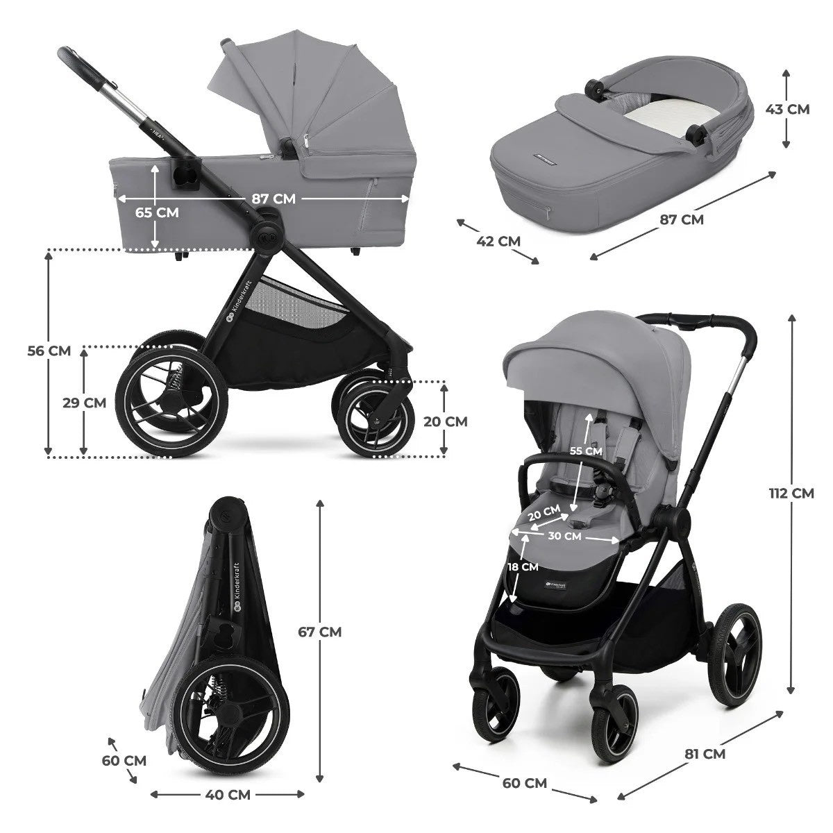 KINDERKRAFT KOLICA ZA BEBE 2U1 NEA 2 PLATINUM GREY