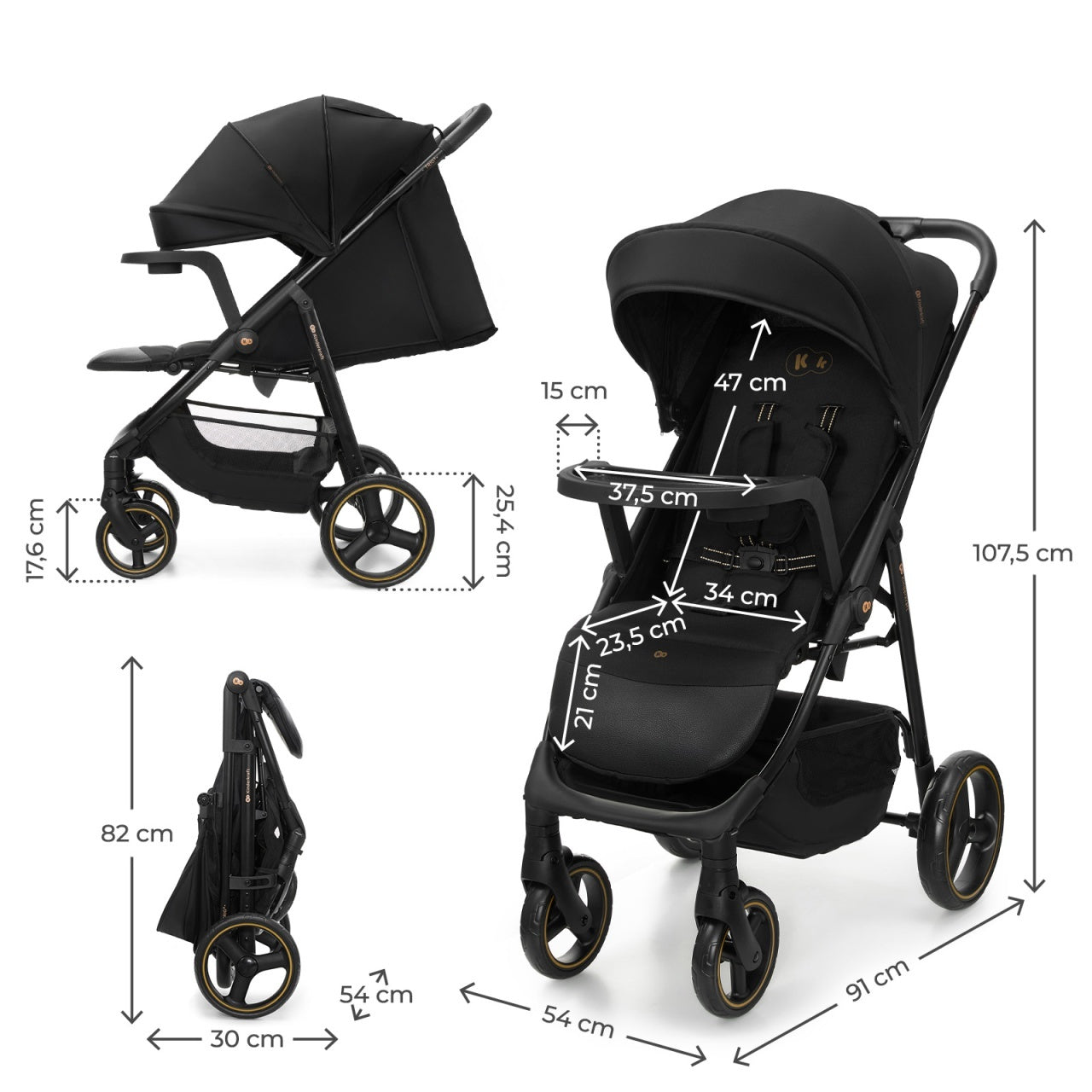 KINDERKRAFT KOLICA ZA BEBE SA TACNOM TRIG 3 BLACK