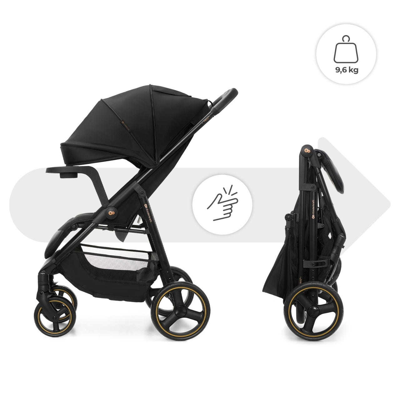 KINDERKRAFT KOLICA ZA BEBE SA TACNOM TRIG 3 BLACK