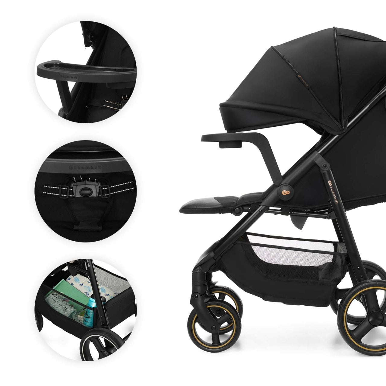 KINDERKRAFT KOLICA ZA BEBE SA TACNOM TRIG 3 BLACK