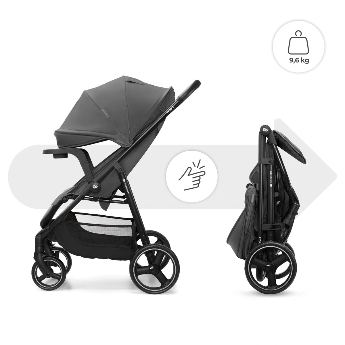 KINDERKRAFT KOLICA ZA BEBE SA TACNOM TRIG 3 GREY