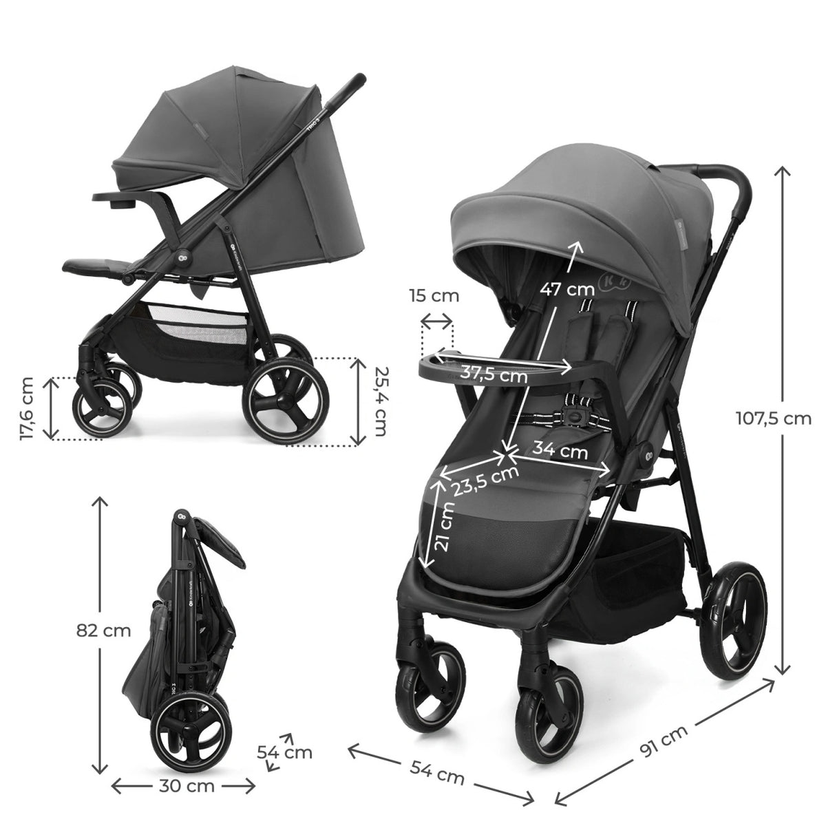 KINDERKRAFT KOLICA ZA BEBE SA TACNOM TRIG 3 GREY