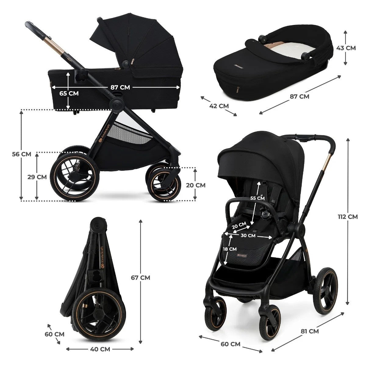 KINDERKRAFT KOLICA ZA BEBE SET 2U1 NEA 2 MIDNIGHT BLACK