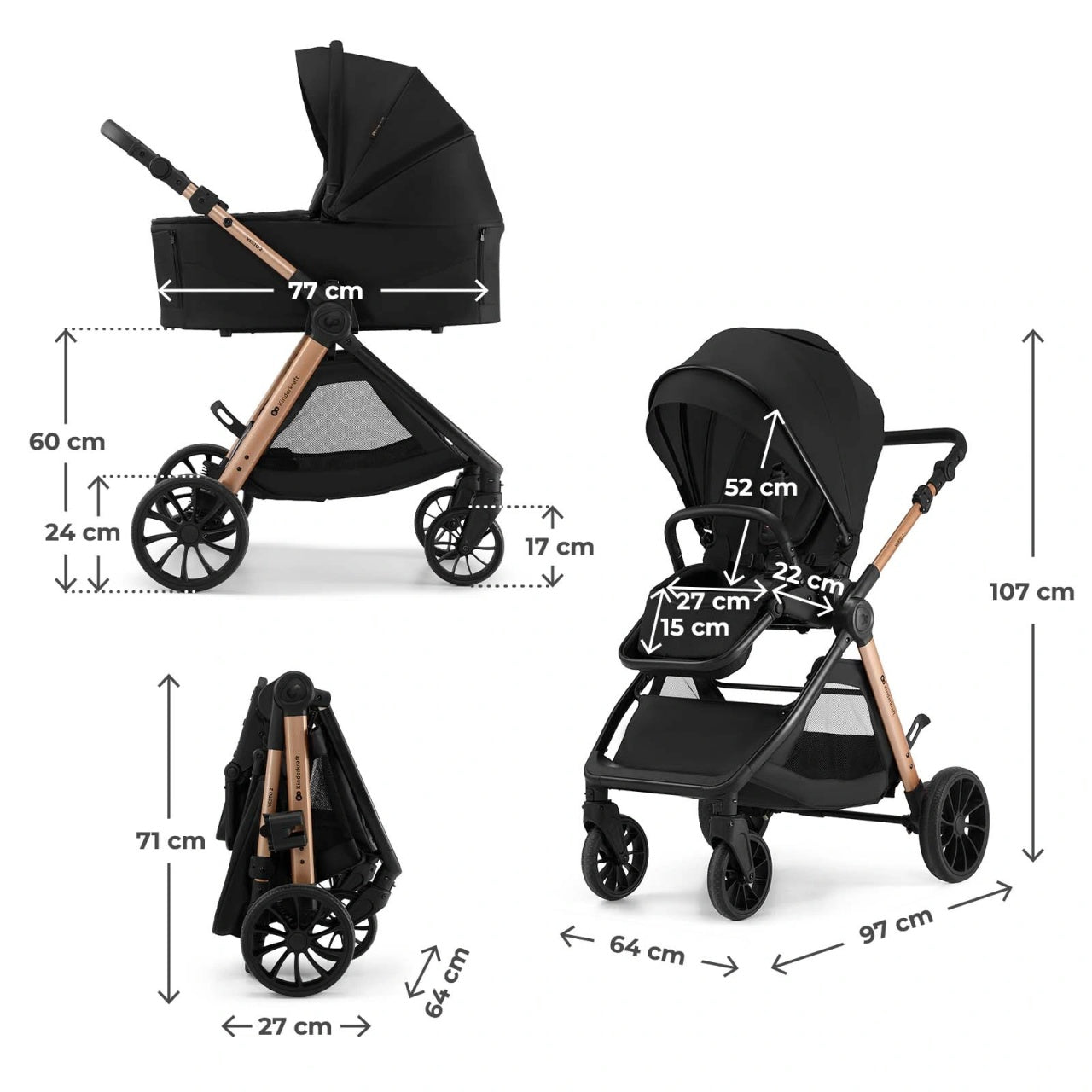 KINDERKRAFT KOLICA ZA BEBE SET 3U1 VESTO 2 BLACK