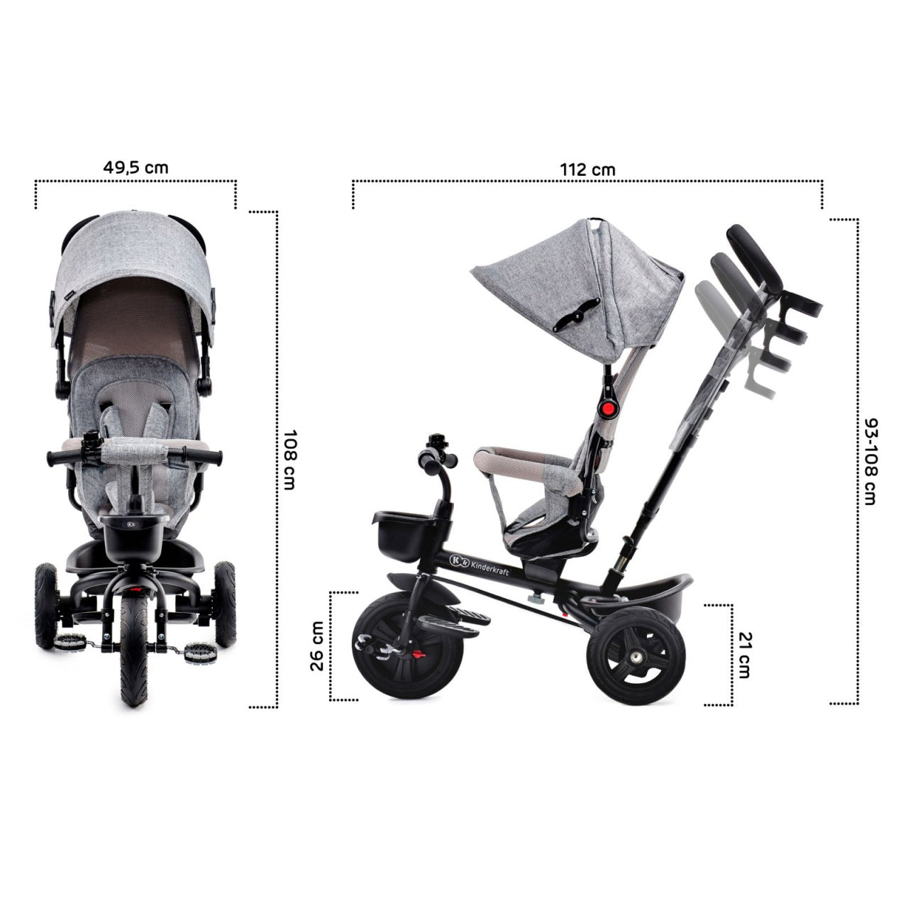 KINDERKRAFT TRICIKL AVEO 2U1 LIGHT GREY