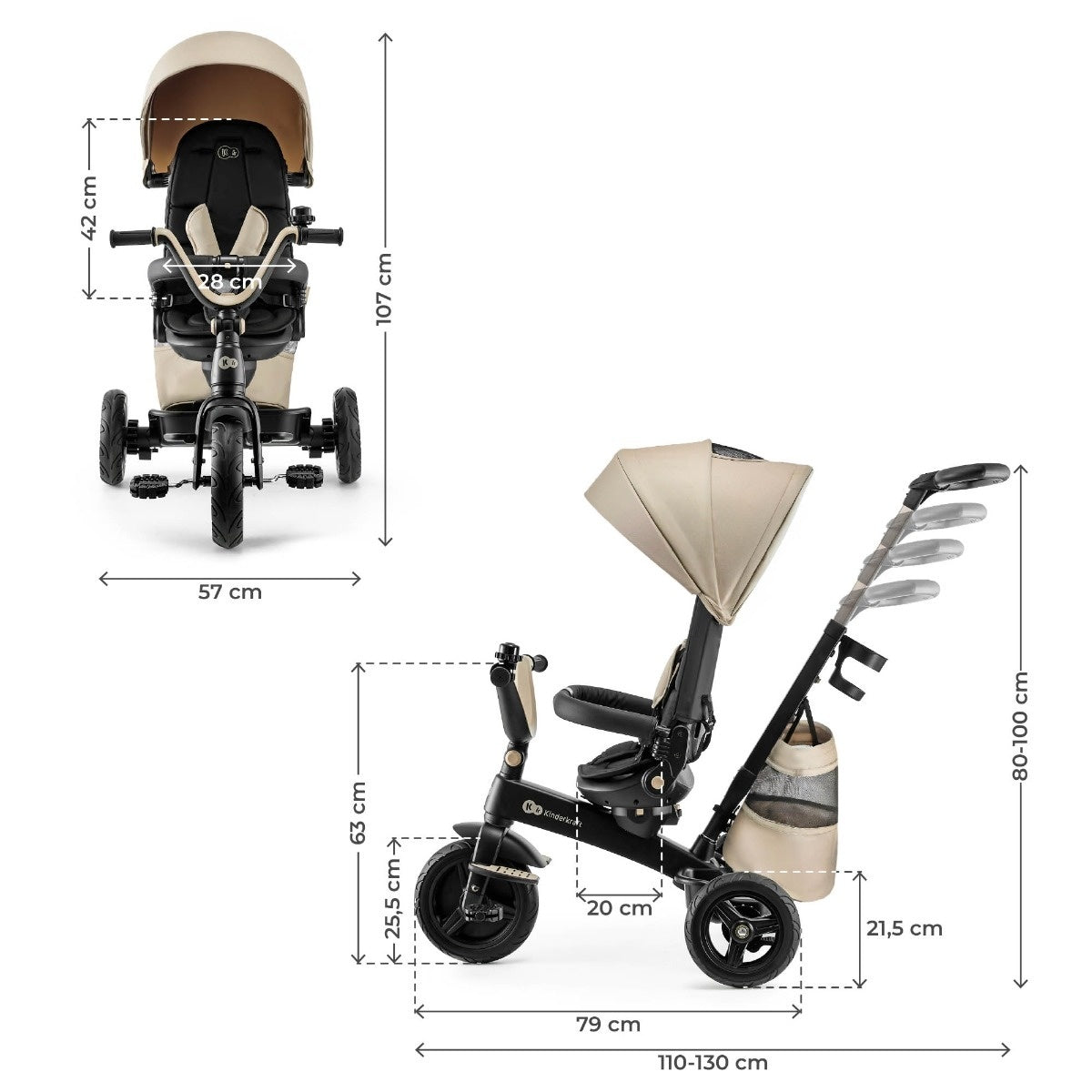 KINDERKRAFT TRICIKL EASY TWIST 2U1 BEIGE