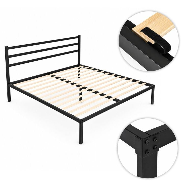 Krevet sa metalnim ramom 190 × 200 cm, podnicom i uzglavljem, crni – ModernHome