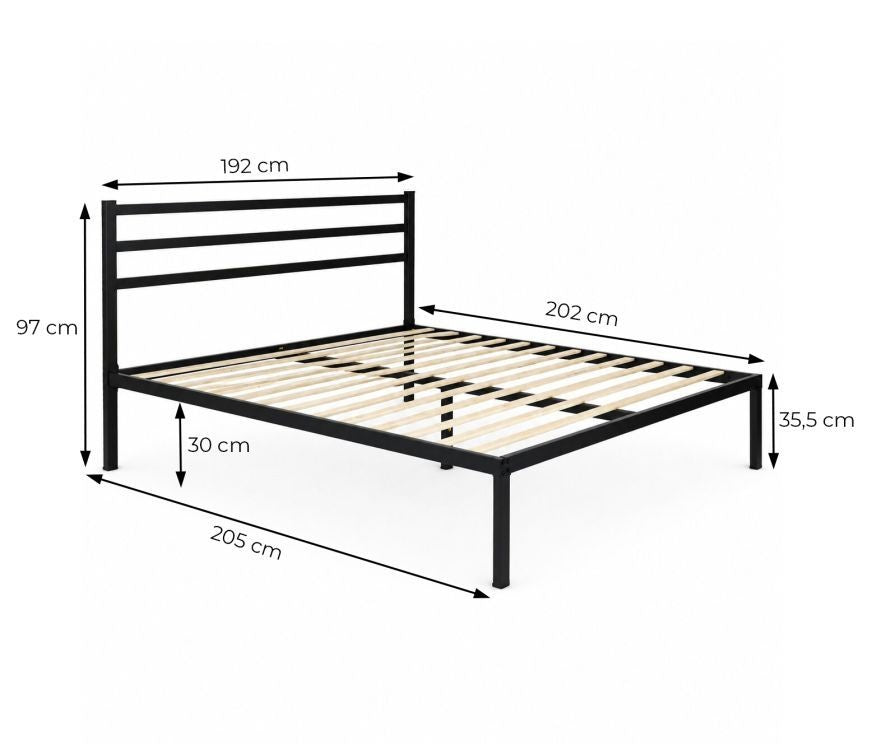 Krevet sa metalnim ramom 190 × 200 cm, podnicom i uzglavljem, crni – ModernHome