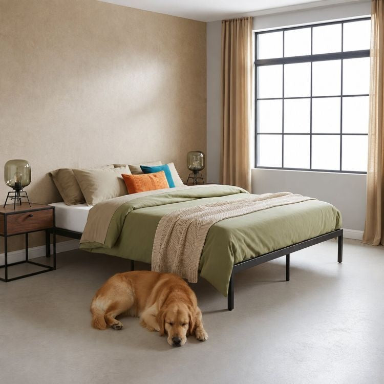 Krevet sa metalnim ramom 190 × 200 cm sa podnicom, crni – ModernHome