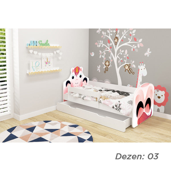 KREVET ZA DECU ANIMALS 140X70 CM SA DODATNOM FIOKOM WHITE ACMA VII 03
