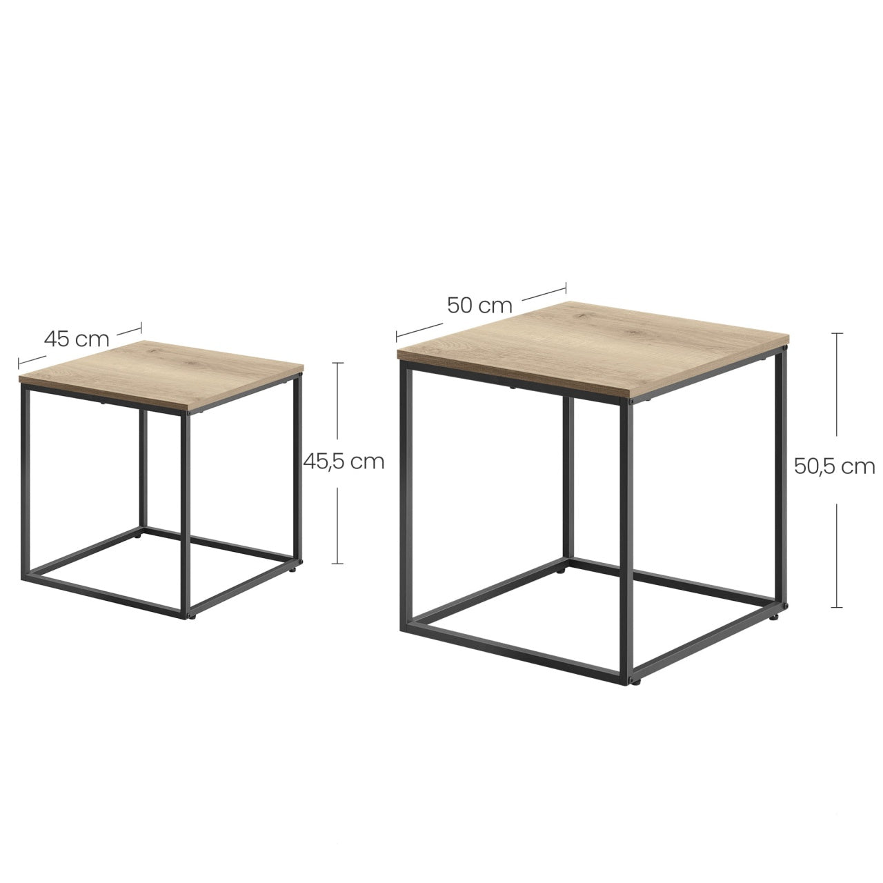Kvadratni sto za kafu, 2 komada -sonoma oak / black nogare