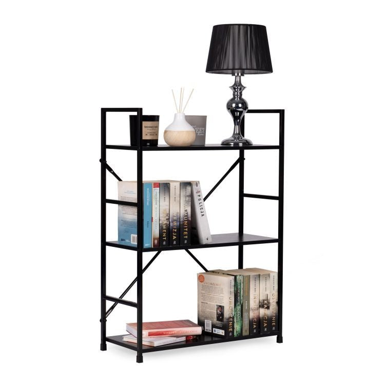 LOFT polica sa 3 police i metalnim okvirom – Black ModernHome