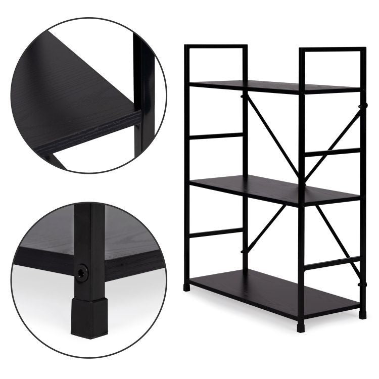 LOFT polica sa 3 police i metalnim okvirom – Black ModernHome