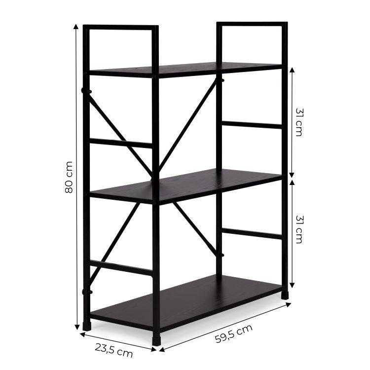 LOFT polica sa 3 police i metalnim okvirom – Black ModernHome
